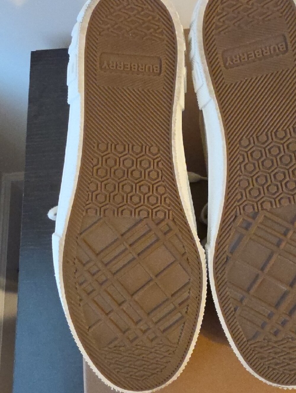 Burberry Beige Canvas Check Low-Top Sneakers with White Accents - Picture 8 of 14